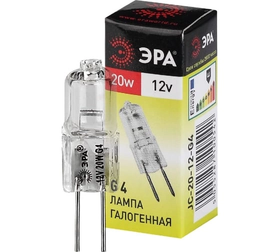 Лампа ЭРА JC 12V G4 20W прозрачная
