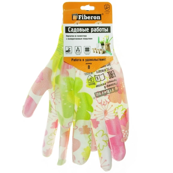 Перчатки Fiberon PR-PU057 д/садовых работ п/у покрытие разноц.микс